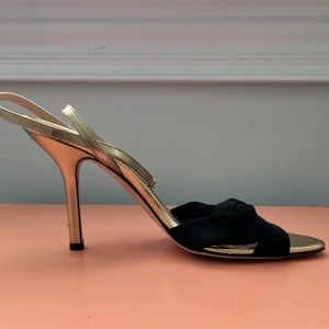 Kate Spade Black Satin &Gold Loupe Formal Shoes